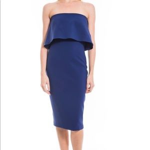 LIKELY Driggs strapless blue midi dress